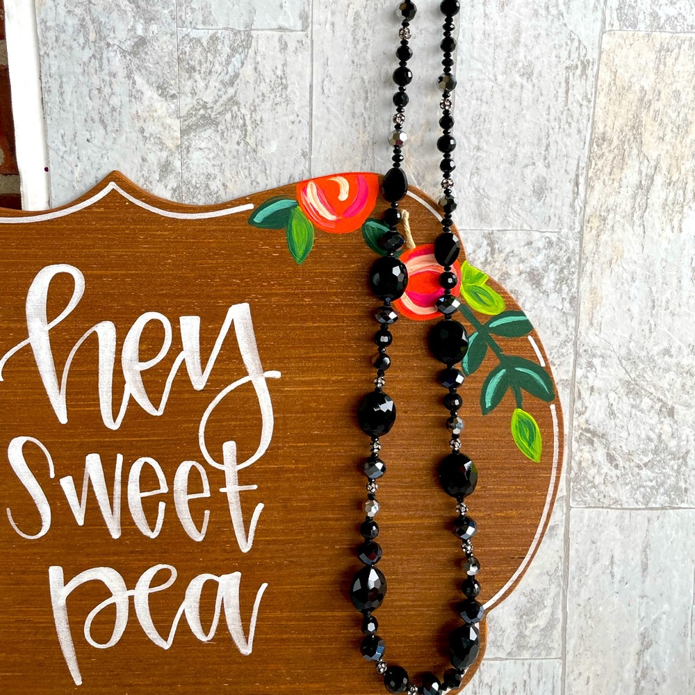 Handmade Black Crystal Necklace with adjustable lengths, approx. 17 inches long